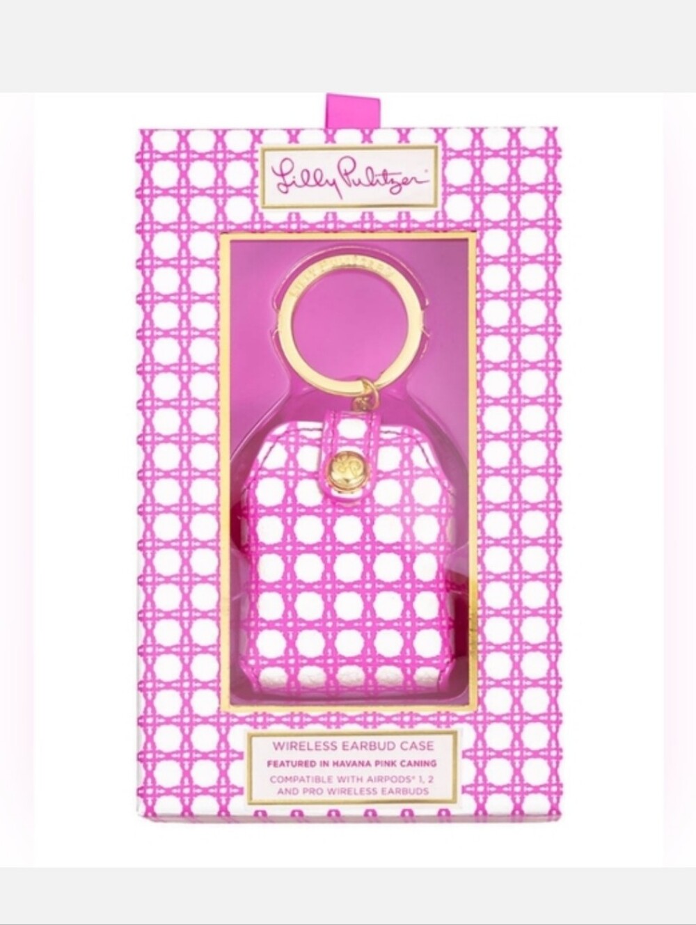 LILLY PULITZER Wireless Airpod Case Havana Pink Caning Charging Port Access  NWT